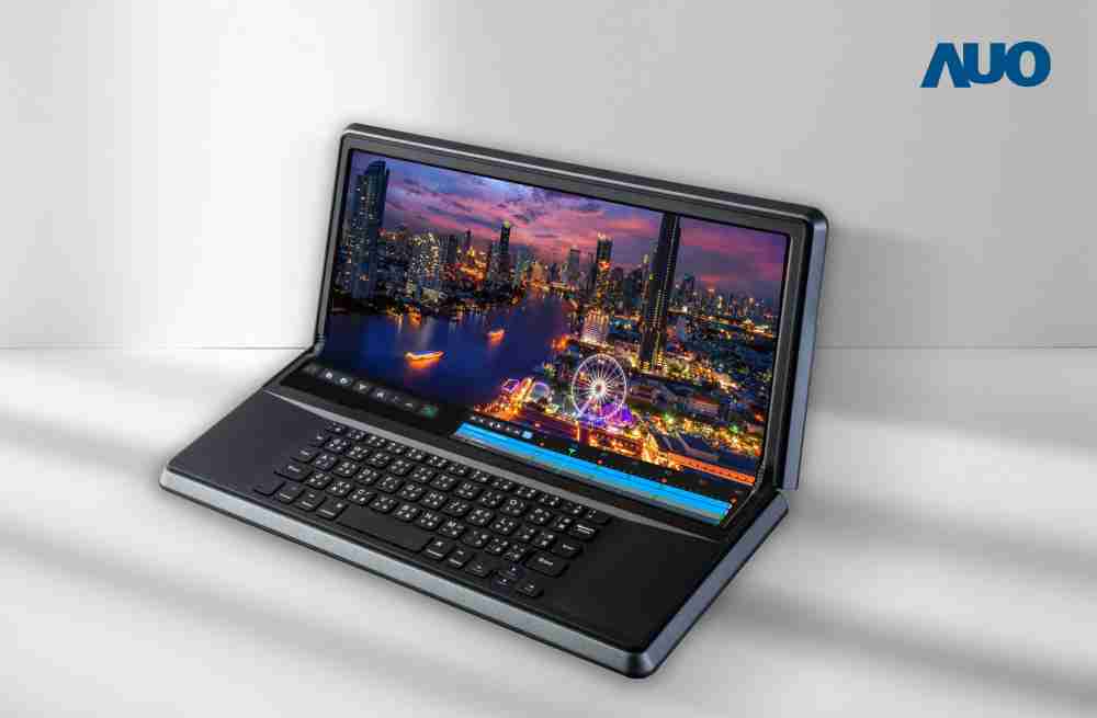 尊龙集团14.6吋Micro LED折迭显示屏幕，，，搭配半径4mm的弯折绞炼，，，以及高画素、、、高亮度、、高对比度的显示技术特点，，，即便在大视角下仍保有绝佳色相与亮度